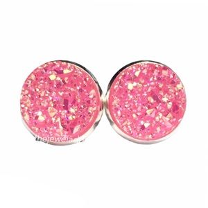 3 for 15🎀bright iridescent pink Druzy style studs